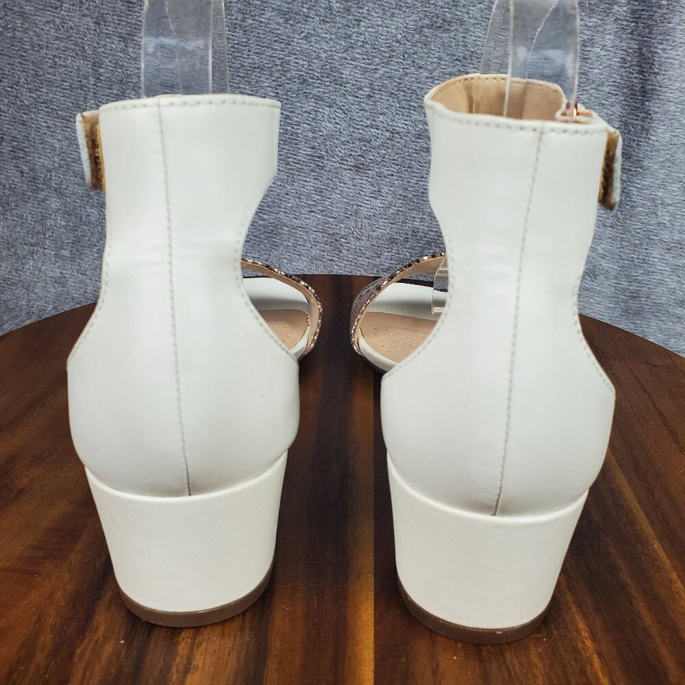 Clarks Sandals Women's 8 M White Leather Ankle Strap Block Heel Snake Print - Picture 4 of 10